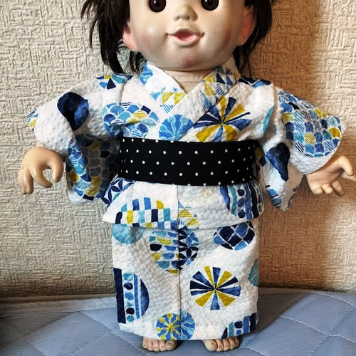 男の子ぽぽちゃん☆手縫いの浴衣（白地） その他人形 よねごんばぁば 