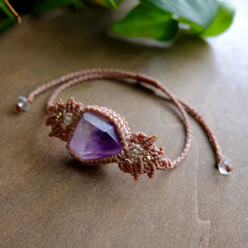 ファントムアメジスト 原石（モロッコ産）幻影紫水晶 マクラメ編み