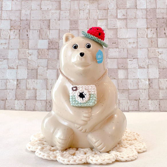 しろくま貯金箱＊スイカキャップ 8月25日まで販売中】しろくま貯金箱 スイカ帽子&カメラポシェットset