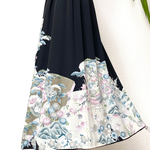 大人可愛いセレブ着物スカートフリーサイズ黒留袖着物リメイク