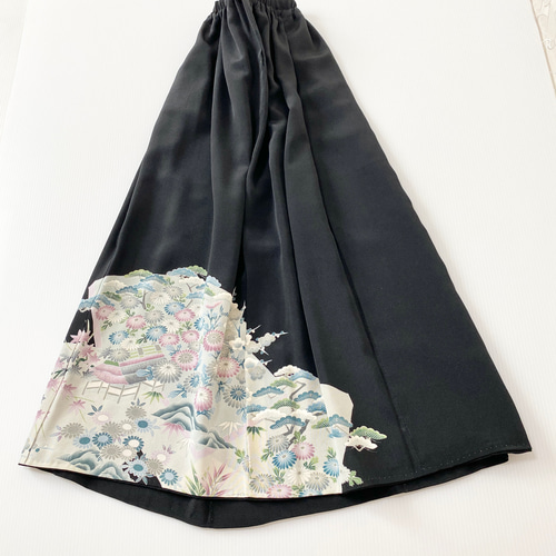 大人可愛いセレブ着物スカートフリーサイズ黒留袖着物リメイクロングスカート5661 大人可愛いセレブ着物スカートフリーサイズ黒留袖着物リメイク