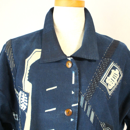 和の布創作服＞ 袢纏の意匠とパッチワークがコラボした