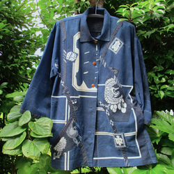 和の布創作服＞ 越後上布と小千谷縮の涼しげなブラウス 麻 着物