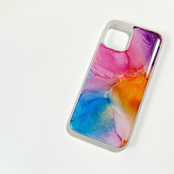 アルコールインクアートスマホケース/iPhoneケース【夕焼けピンク】 2枚目の画像