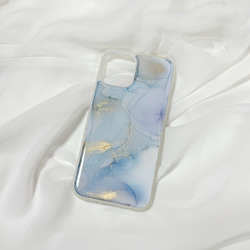 アルコールインクアートスマホケース/iPhoneケース【水色バブル】 3枚目の画像