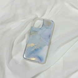アルコールインクアートスマホケース/iPhoneケース【水色バブル】 2枚目の画像