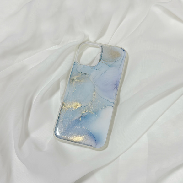 アルコールインクアートスマホケース/iPhoneケース【水色バブル】 2枚目の画像