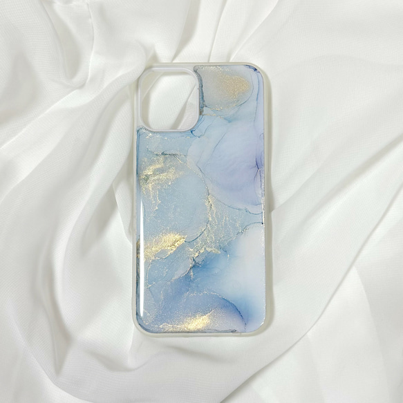 アルコールインクアートスマホケース/iPhoneケース【水色バブル】 1枚目の画像