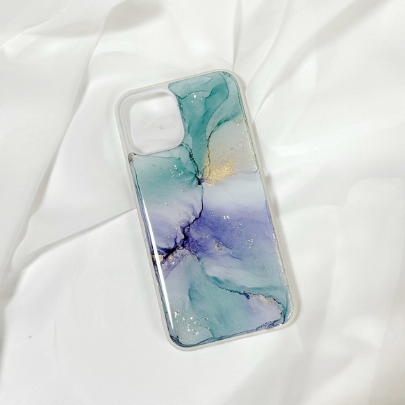 アルコールインクアートスマホケース/iPhoneケース【幻想ブルー】 1枚目の画像