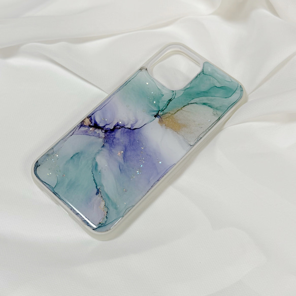 アルコールインクアートスマホケース/iPhoneケース【幻想ブルー】 2枚目の画像