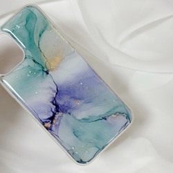 アルコールインクアートスマホケース/iPhoneケース【幻想ブルー】 3枚目の画像