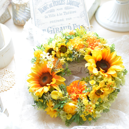 再販】元気な ひまわりリース 夏のギフトにも♪ 夏を楽しむフラワー