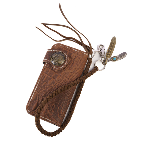 バイカーズウォレット 長財布 本革 クロコ型織 ウォレットチェーン