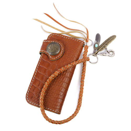 バイカーズウォレット 長財布 本革 クロコ型織 ウォレットチェーン