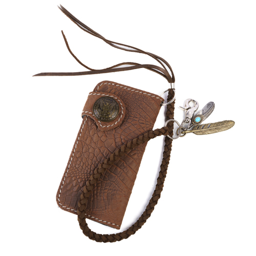 バイカーズウォレット 長財布 本革 クロコ型織 ウォレットチェーン