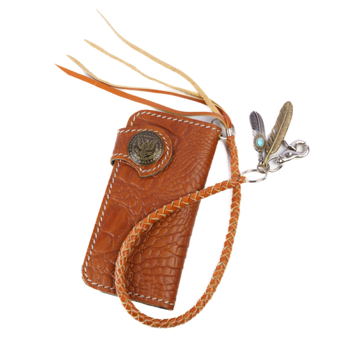 バイカーズウォレット 長財布 本革 クロコ型織 ウォレットチェーン