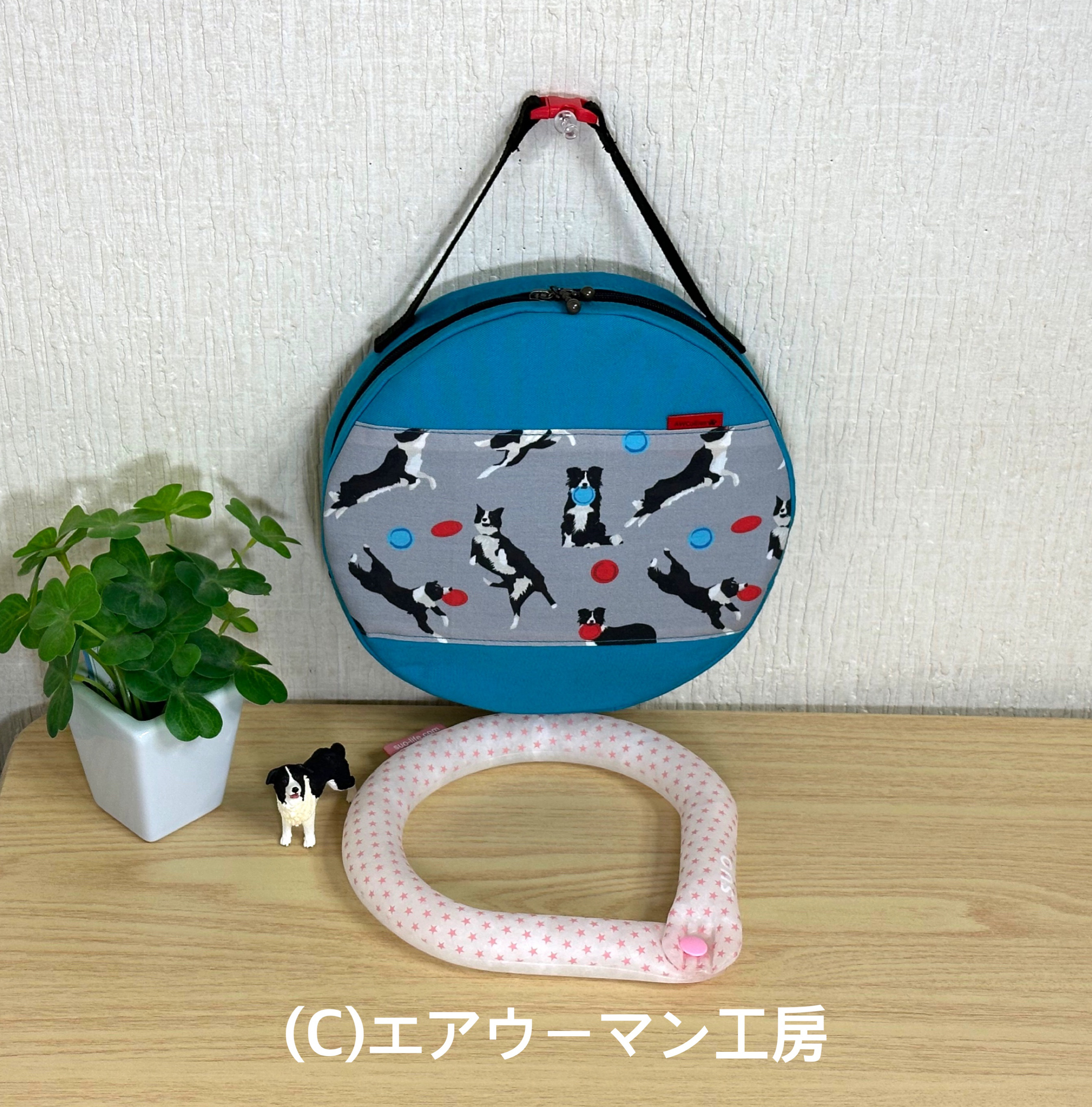 犬の日2024ボーダーコリーの輸入生地を使ったＬＬサイズのクールリング用バックル開閉の持ち手付き保冷バッグ