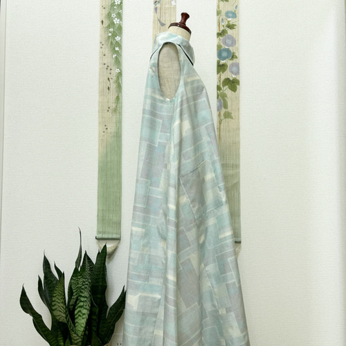 白大島紬のAラインワンピース