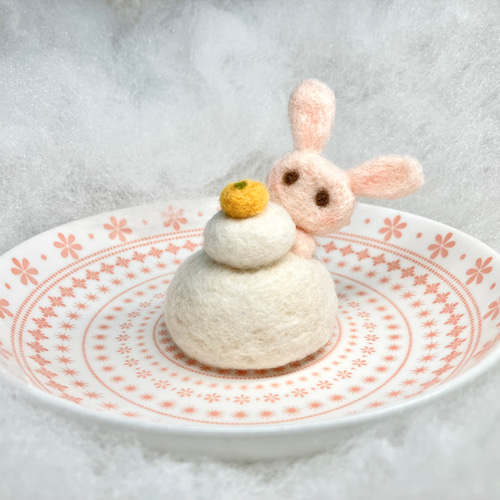 送料無料】ほっこりうさぎのマスコット（鏡餅） お正月 かわいい 羊毛
