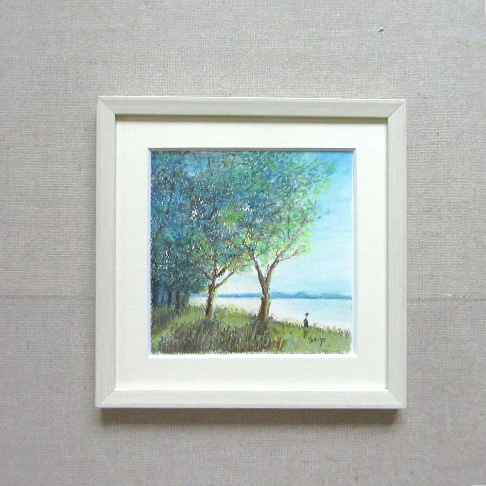 绘画「桜並木」アクリル絵/新品額縁 デッサン額縁：桜三角 木地