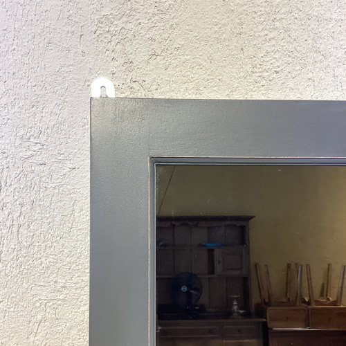 訳ありな逸品】アンティーク調 木製窓枠 鏡 壁掛けミラー グレー