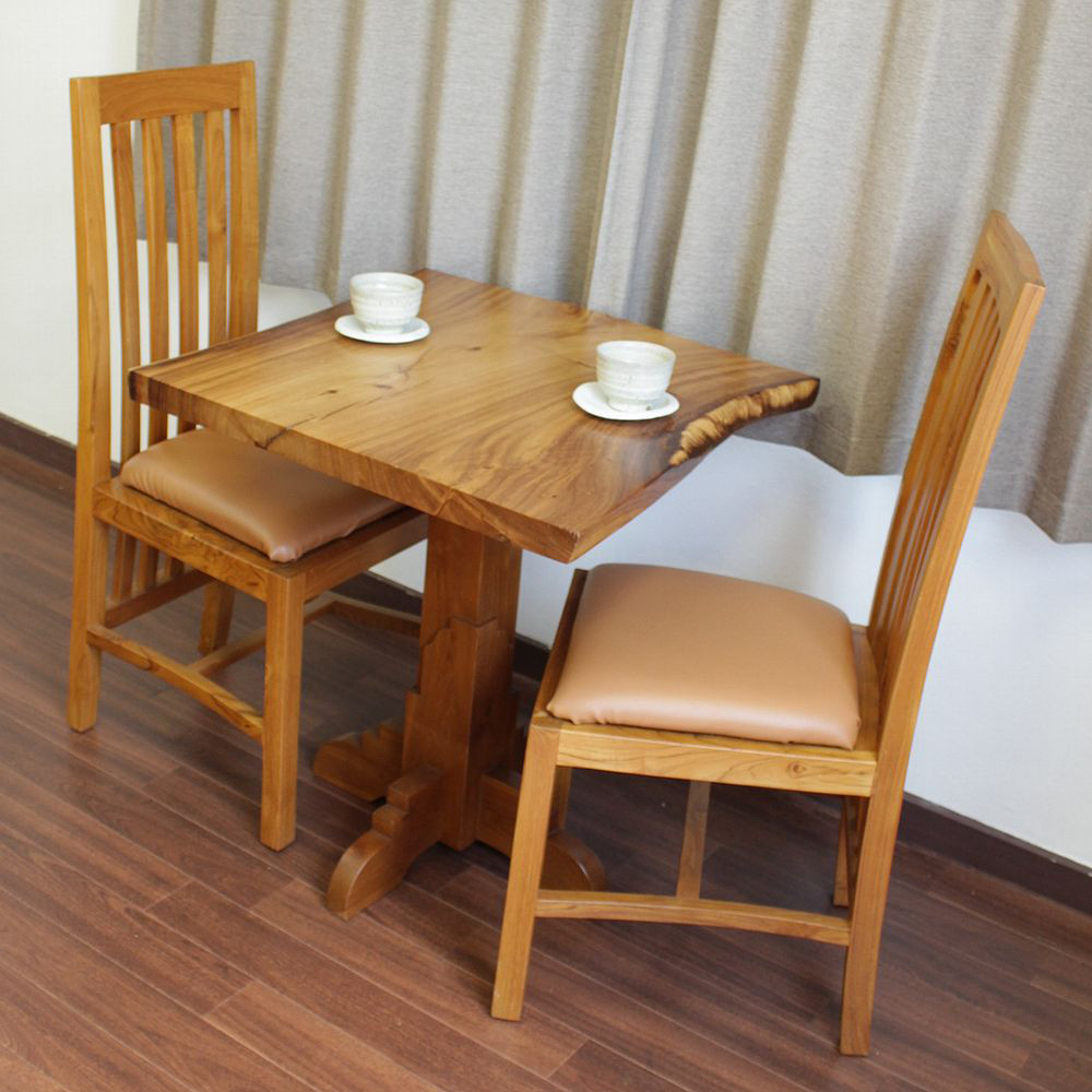 カフェ テーブル ダイニング 食卓 2人用 モンキーポッド x チーク無垢材 少々訳あり 木製テーブル 食卓 机:B