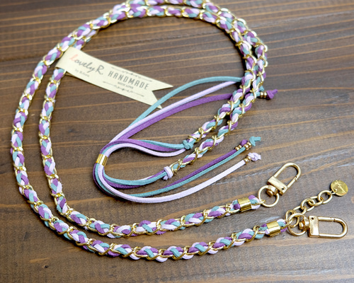 手まり　22個　ストラップ付き レザー編み＆軽量アルミチェーンスマホショルダーストラップ｜長さ調整