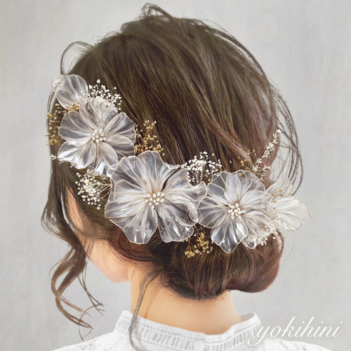 9本2300円本物フラワー 髪飾り プリザーブド ダスティーミラー かすみ