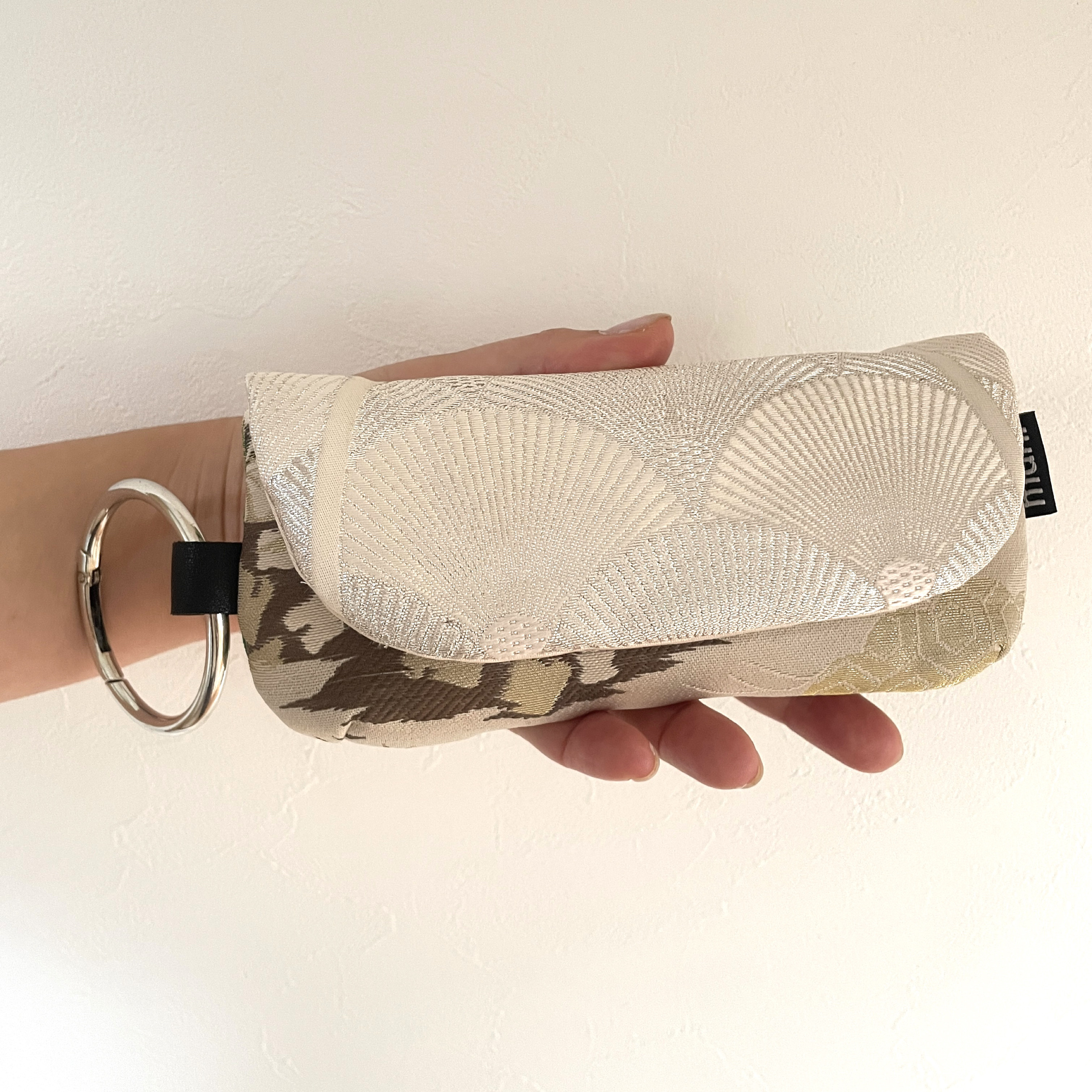 着物帯リメイク　メガネケース　グリーン　カラナビ付き（MK-1）