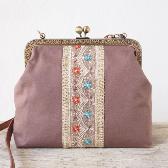 インド刺繍リボンのがま口バッグ（ネイビー） | G3sewing