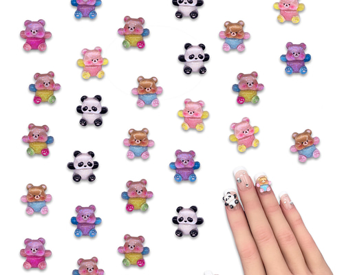 ネイルパーツ 動物 クマ パンダ 12mm ミックス カラフル 50個