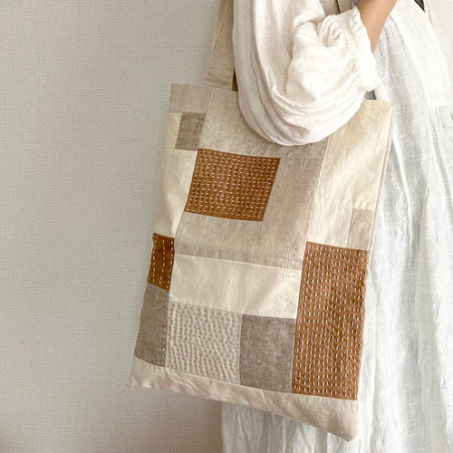 刺し子とパッチワークのトートバッグ トートバッグ atelier