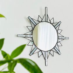 ✮美品✮ ステンドグラス　鏡　壁掛け　ウォールミラー ガラスの壁掛け鏡／ウォールミラー／ステンドグラス／クリア