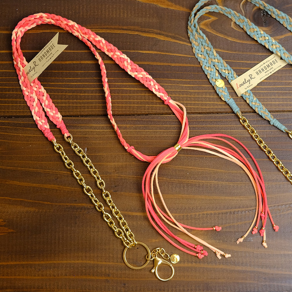 レザー編み太めスマホショルダーストラップ｜軽量アルミチェーン付き