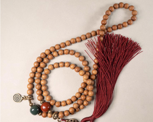 木製 8mm檀香木 メノウ（瑪瑙）念珠 数珠（108珠）ネックレス