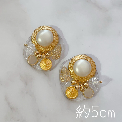 B023…大ぶり ビンテージゴールドボタン イヤリングorピアス イヤリング