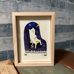 額付きシルクスクリーン応用絵画 title「みんな待ってる花猫ニャンコ