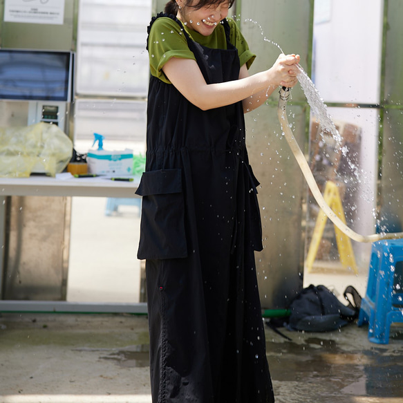 極美品/エンフォルド　フードワンピース　ドロップショルダー　バイカラー　黒緑 極美品/エンフォルド フードワンピース ドロップショルダー バイカラー