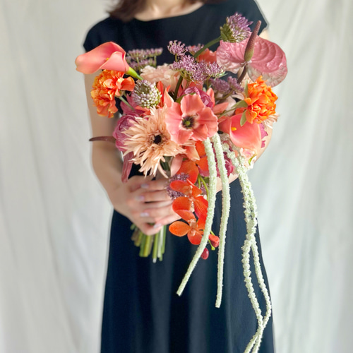 即納OK！！アマランサスのひとクセ大人オレンジブーケ 海外風ブーケ