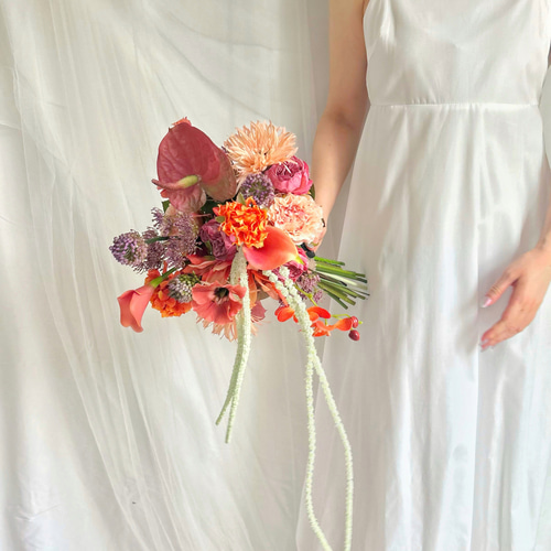 即納OK！！アマランサスのひとクセ大人オレンジブーケ 海外風ブーケ