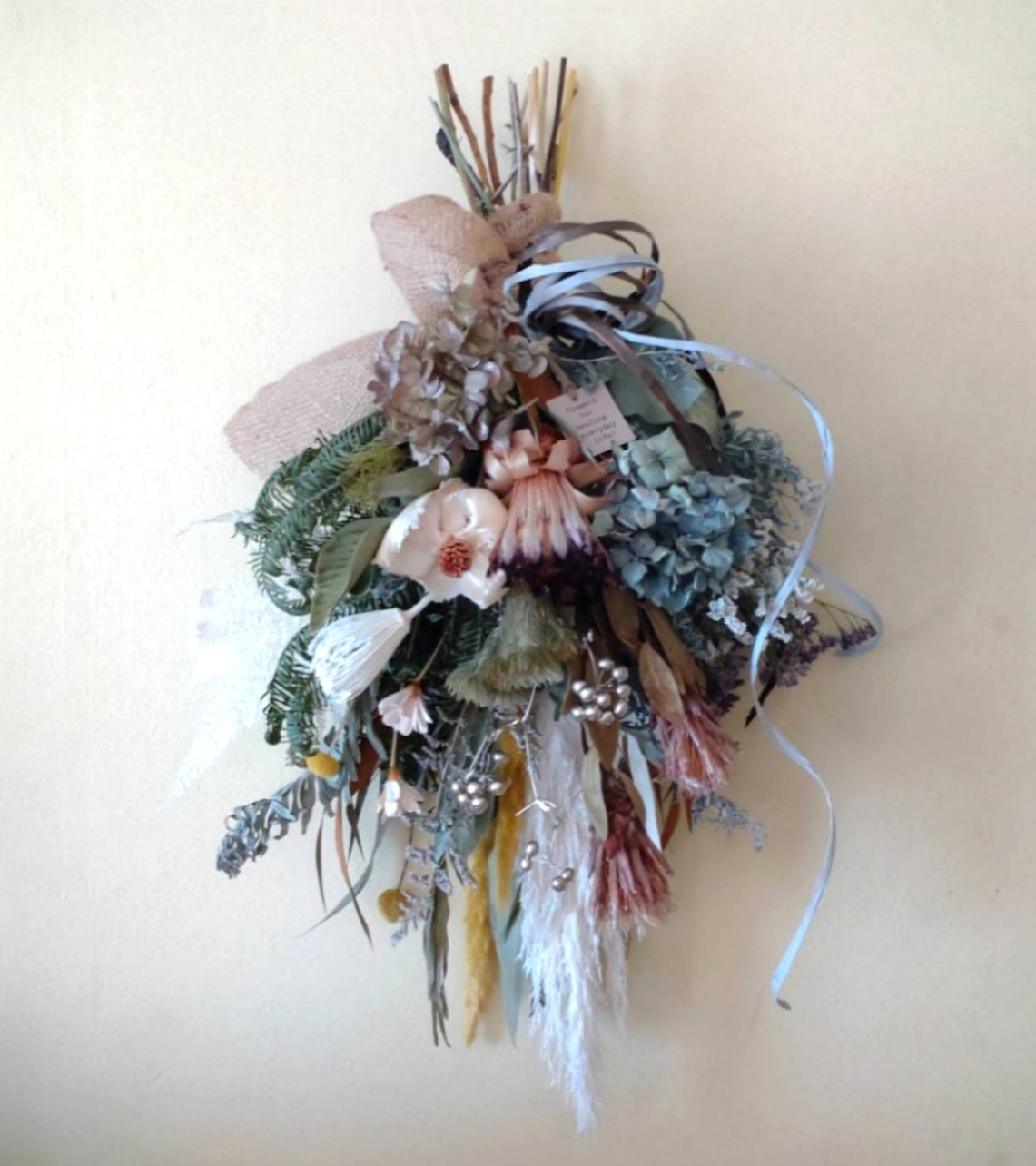インテリア クのマ 横長スワッグ ドライフラワー 