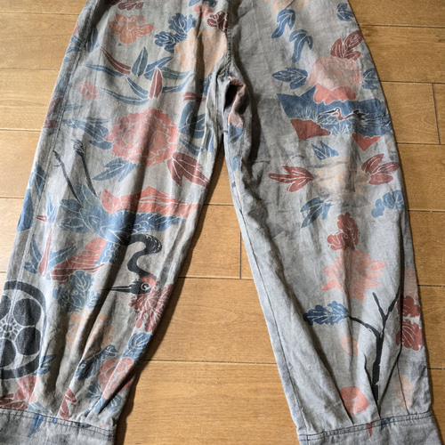 着物リメイク 手作り のぼり 縞 絣 パッチワーク パンツ （手作り  