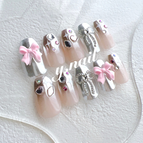 ネイルチップ/y2kネイル/ミラーグラデ/韓国 ネイルチップ（つけ爪） y