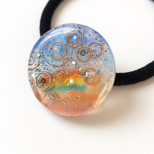 夜空の花火 ハート レジン ヘアゴム ハートinハートドライフラワー