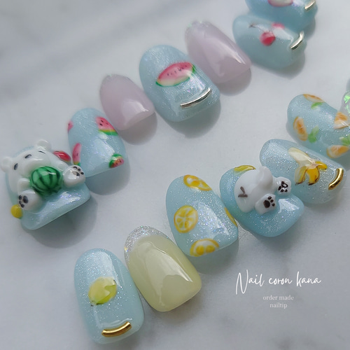 colorful ネイルチップ専門 ページ 絵柄が選べる！手描きフルーツとしろくまさんのネイルチップ 3Dも同