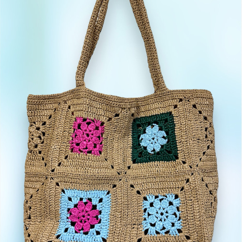 No.201 コットンラフィア・モチーフ編みバッグ ショルダーバッグ