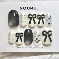 シンプルブラックリボン【サイズオーダー制】￤ネイルチップ モノクロ