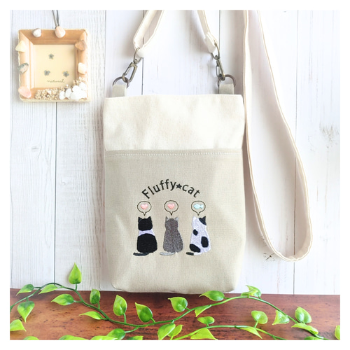 刺繍】(茶)猫花ショルダーバッグ ポーチ Oddeye(オッドアイ) 通販 
