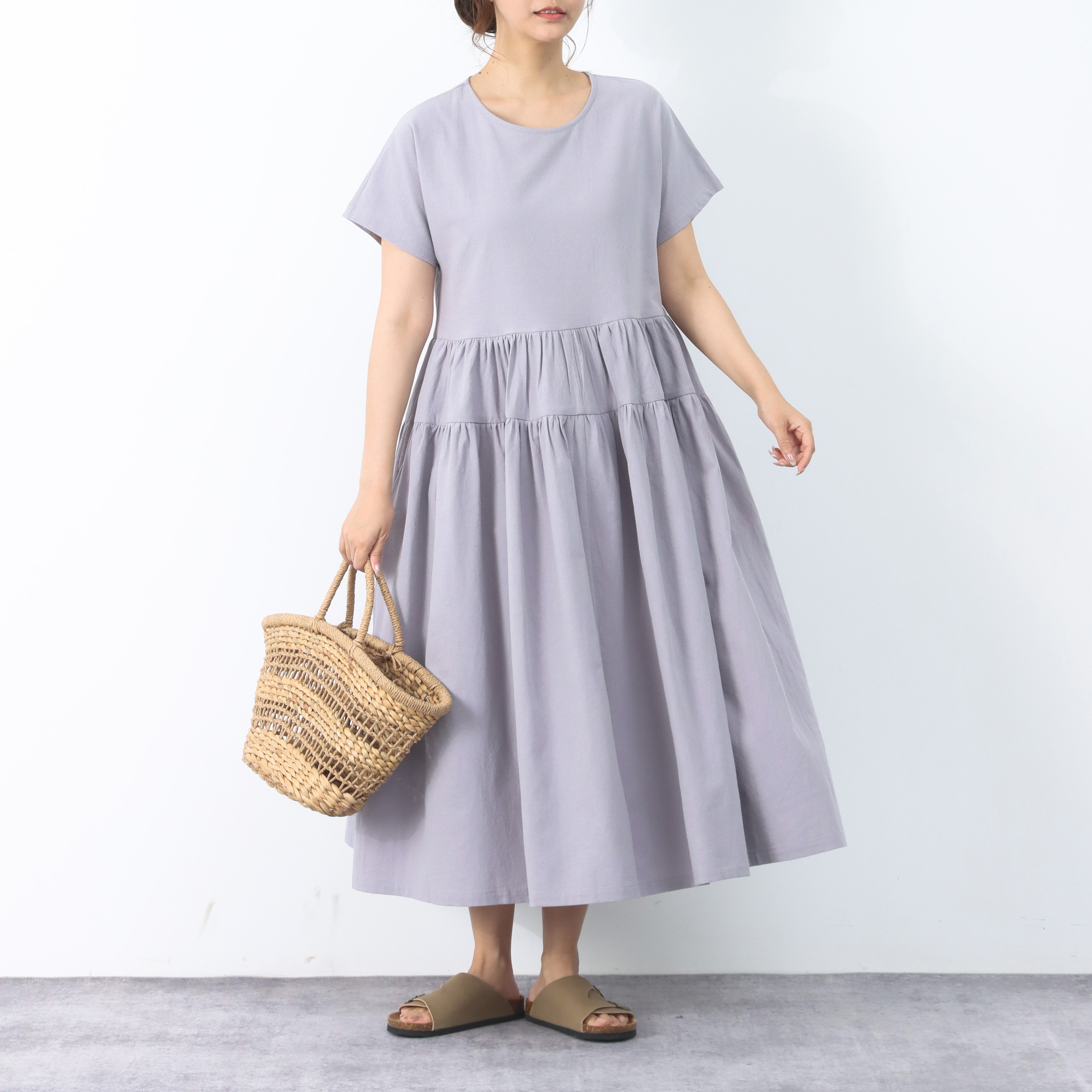 裾上げ無料♪サイズオーダー可♪ 26色展開 コットン ギャザー　ロングワンピース