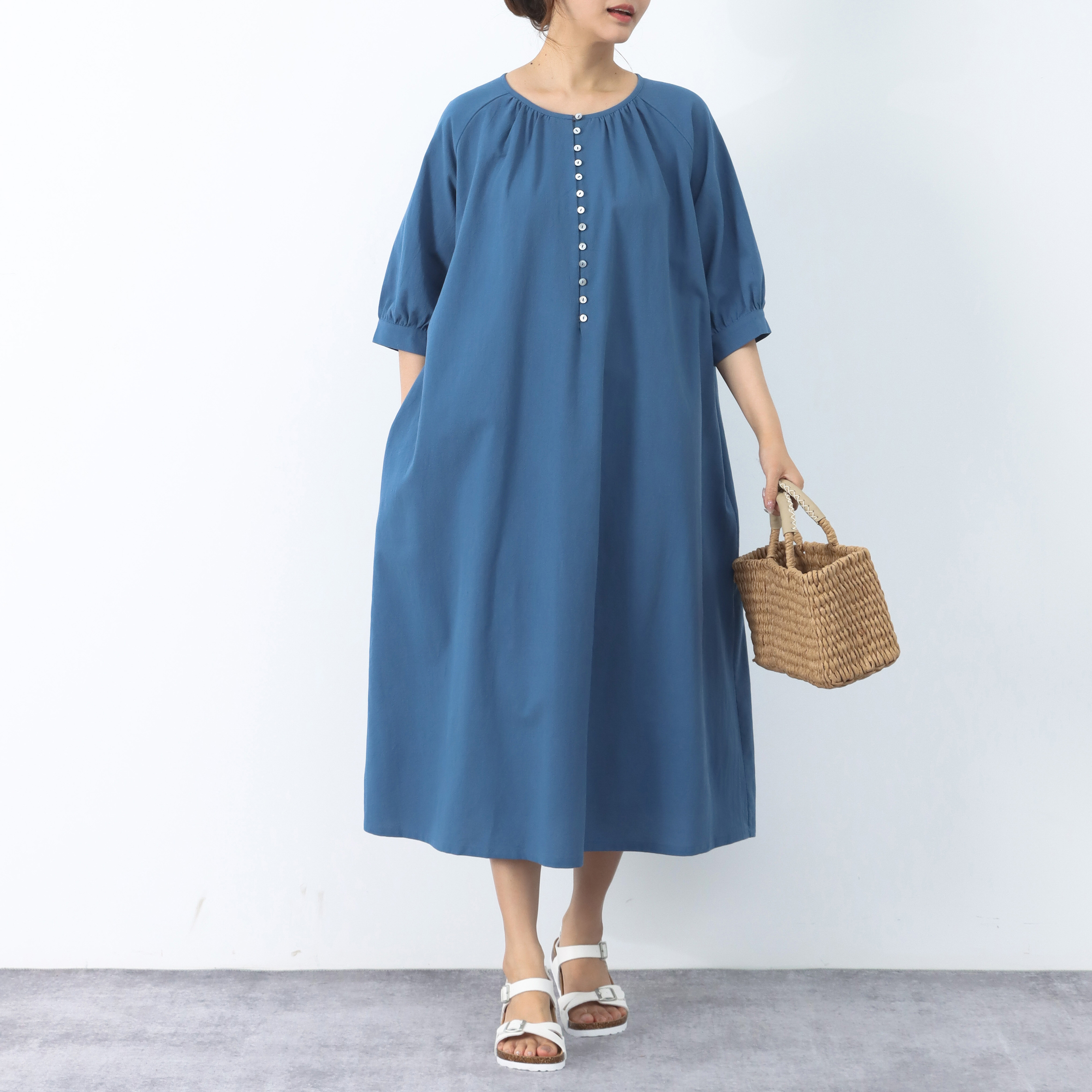 裾上げ無料♪サイズオーダー可♪ 26色展開 コットン　ギャザー　ゆったり　ロングワンピース